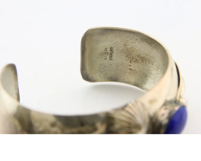 Navajo Cuff Bracelet Sterling Silver Natural Lapis Signed Carol Felly Vintage