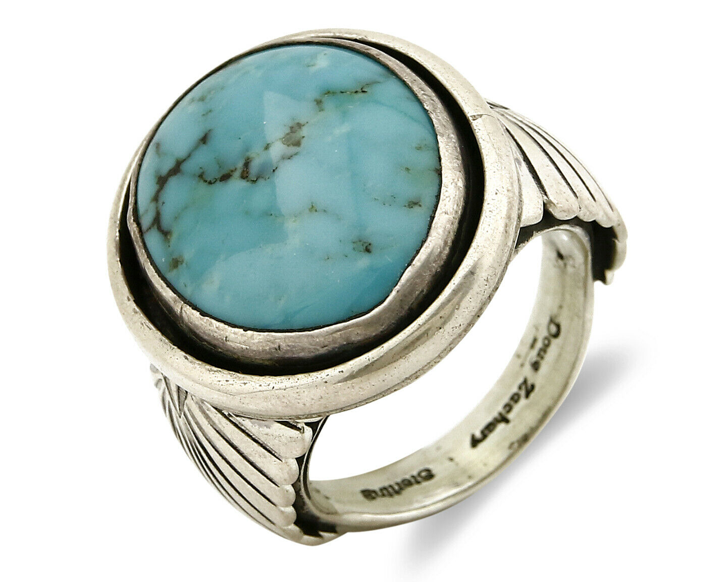 Navajo Ring .925 SOLID Silver Kingman Turquoise Signed Artist Doug Zachary C.80s