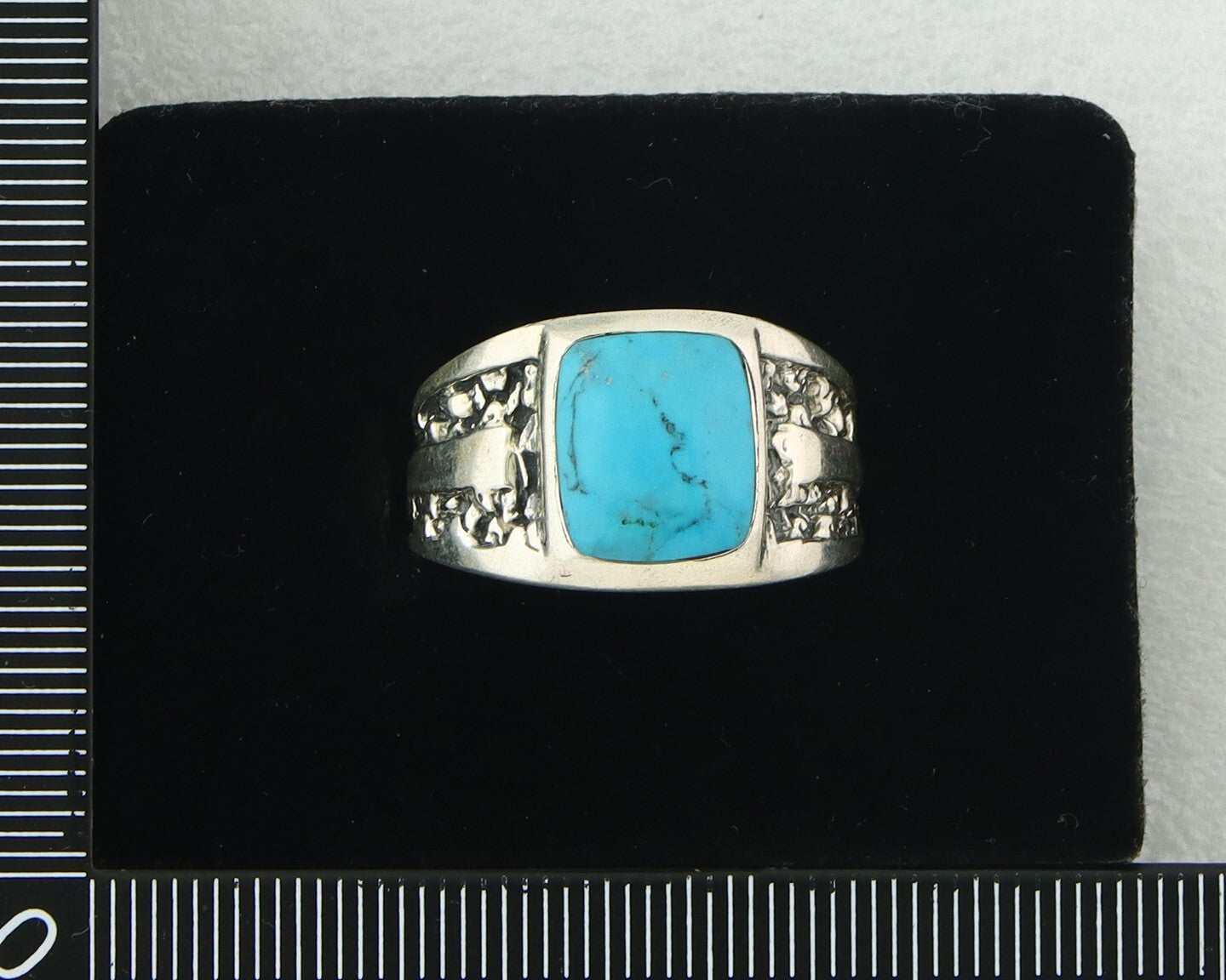 Men Vintage Nugget Ring 925 Sterling Turquoise Artist Signed SC Size 10.5