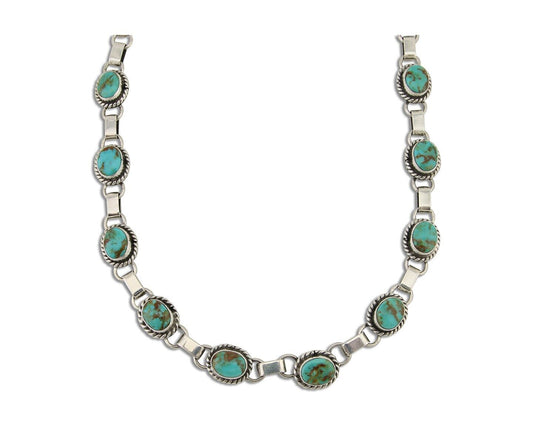 Navajo Turquoise Necklace 925 Silver Natural Blue Native American Artist C.80's