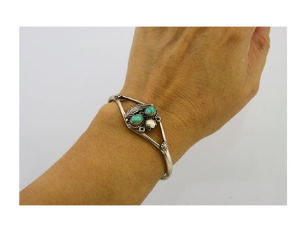 Navajo Bracelet 925 Silver Cuff Turquoise Handmade Native Artist C.80's