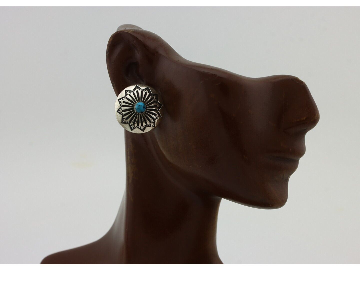 Navajo Hand Stamped Earrings 925 Silver Turquoise Native Artist C.80's