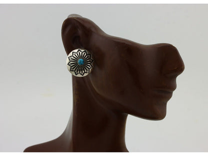 Navajo Hand Stamped Earrings 925 Silver Turquoise Native Artist C.80's