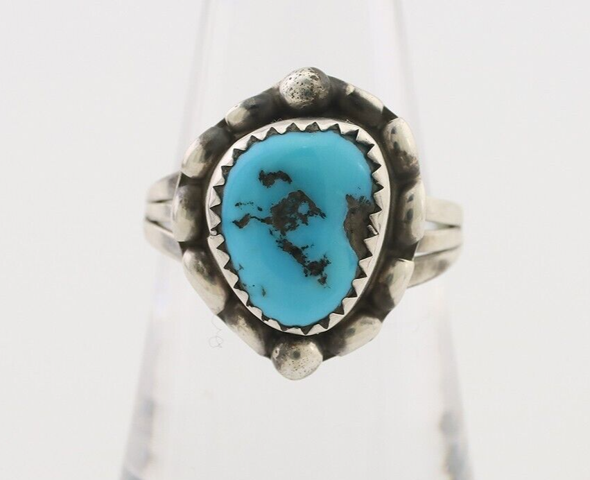 Navajo Ring 925 Silver Sleeping Beauty Turquoise Artist Signed SC C.80's