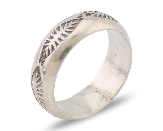 Navajo Hand Stamped Band 925 Silver 6.0 mm Signed Larry Chavez Size 5.25 C.80's