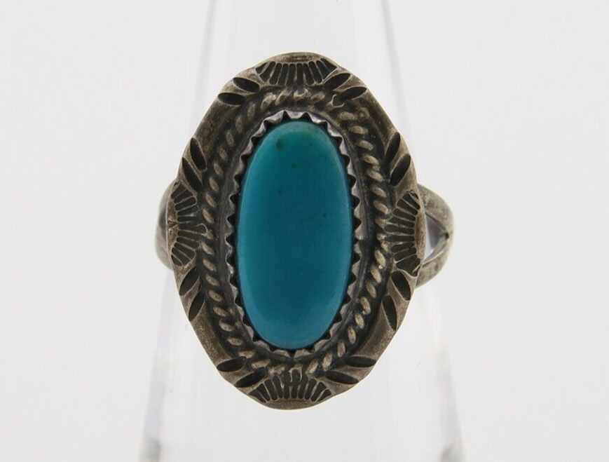 Navajo Handmade Ring 925 Silver Natural Turquoise Native Artist C.80's