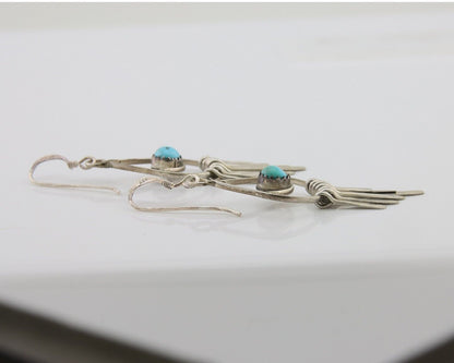 Navajo Dangle Earrings 925 Silver Natural Turquoise Artist Signed JB C.80's