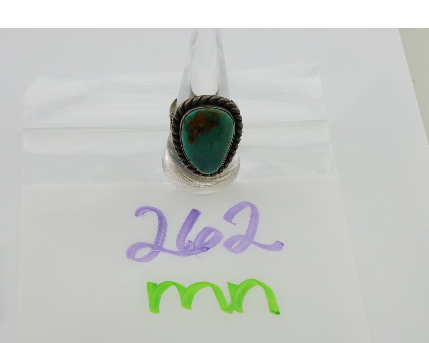 Men Navajo Ring 925 Silver Natural Slab Turquoise Signed Sunset C.80's