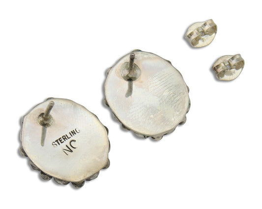 Navajo Shield Earrings 925 Silver Natural Turquoise Signed Nathaniel Curley C80s