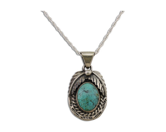 Navajo Natural Turquoise Necklace 925 Silver Artist Signed SunRise C.80's