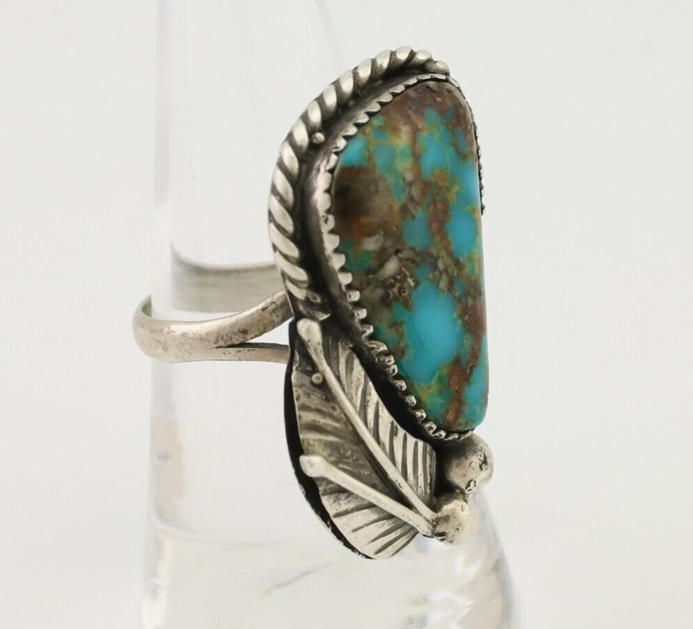 Navajo Ring 925 Silver Natural Blue Turquoise Artist Signed IJC C.80's