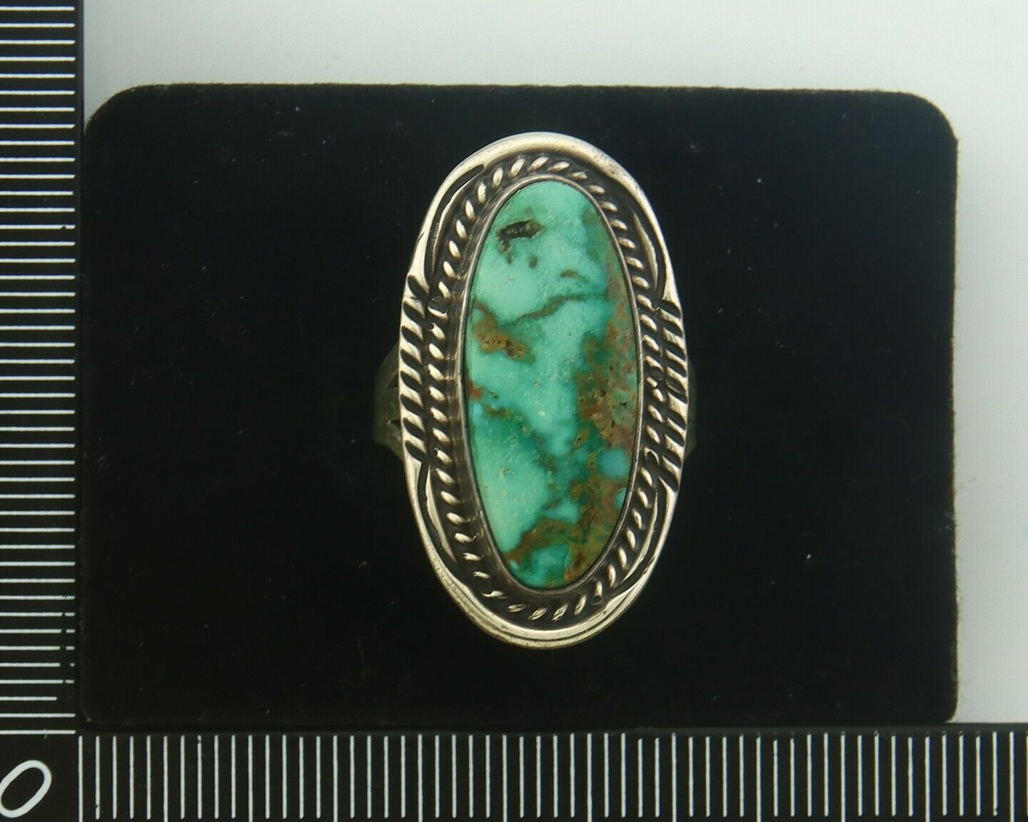 Navajo Ring 925 Sterling Turquoise Handmade Native Artist C.80's Size 7.25