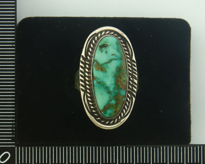 Navajo Ring 925 Sterling Turquoise Handmade Native Artist C.80's Size 7.25