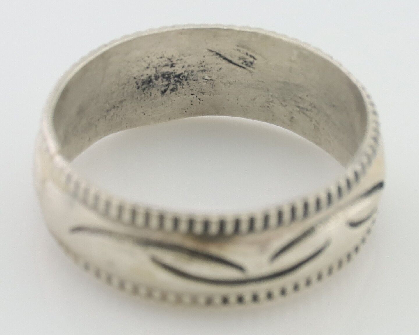 Navajo Hand Stamped Band 925 Silver 6.0 mm Native Artist Size 6.0 C.80's