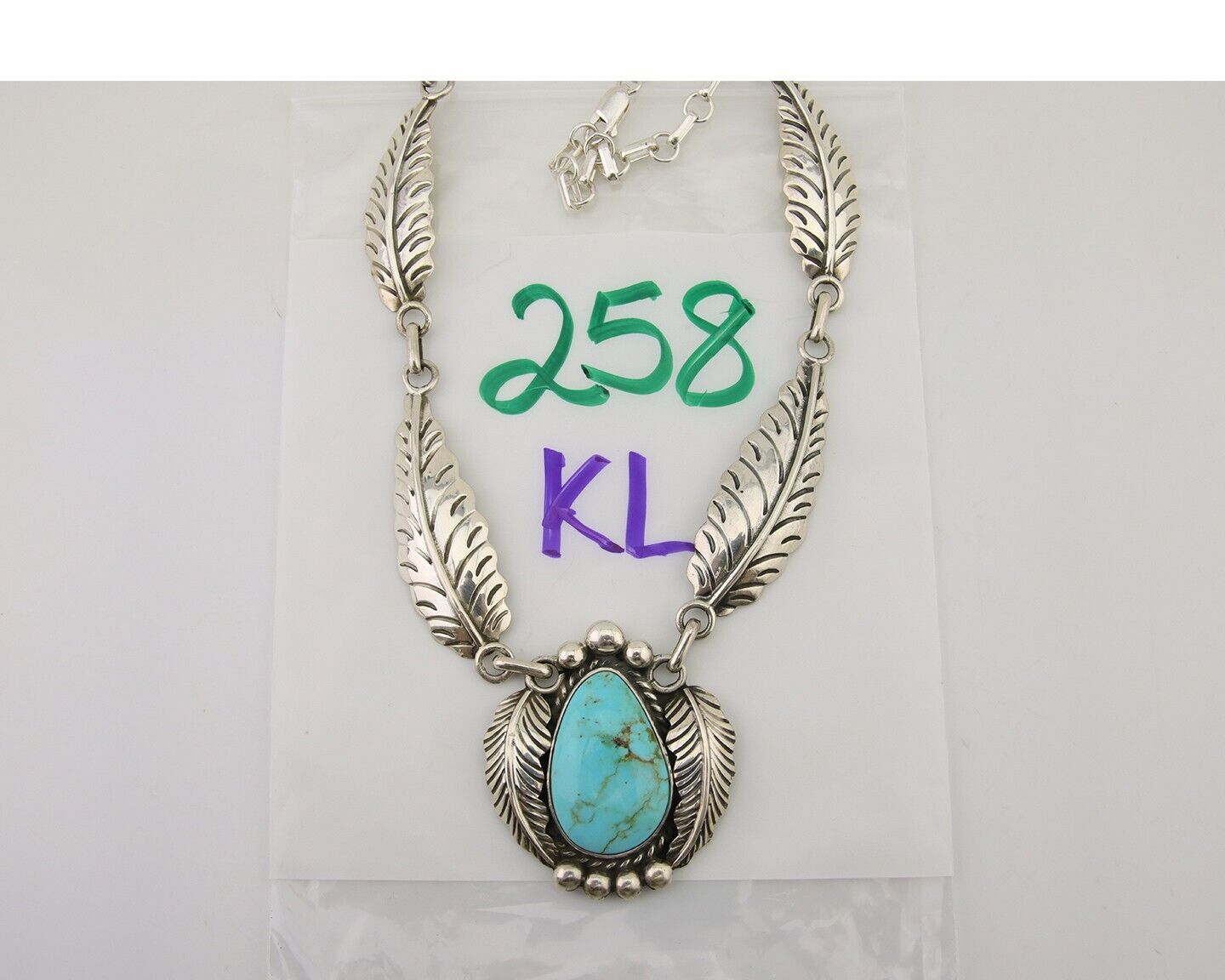 Navajo Necklace 925 Silver Natural Turquoise Artist Signed Sunrise C80s
