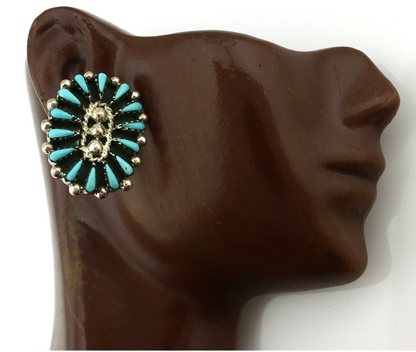 Navajo Earrings 925 Silver Sleeping Beauty Turquoise Signed B Yazzie C.80's
