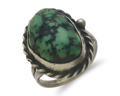 Navajo Ring 925 Sterling Natural Green Turquoise Native Artist C.80's Size 7.0