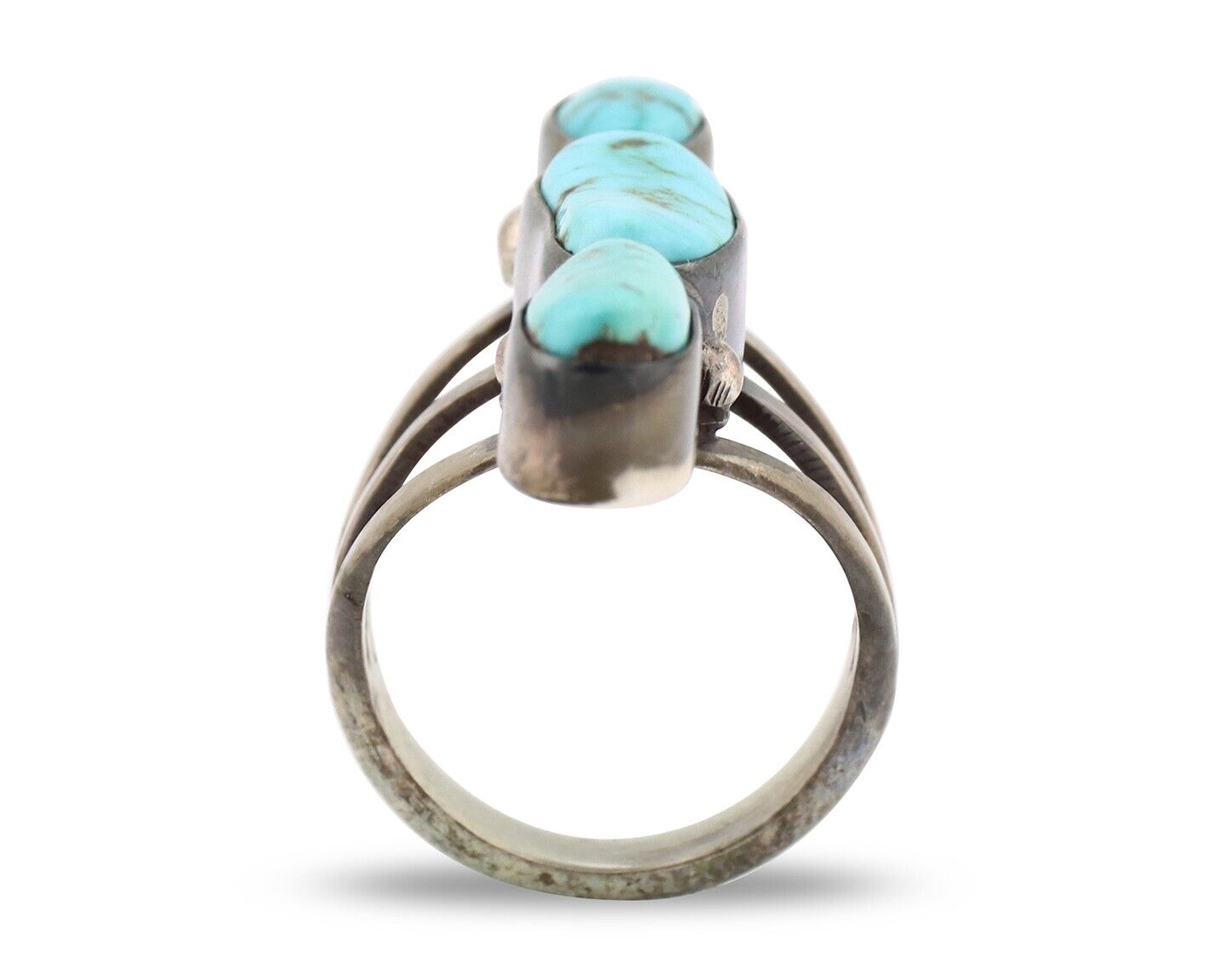 Navajo 3 Stone Ring 925 Silver Morenci Turquoise Native American Artist C.80's