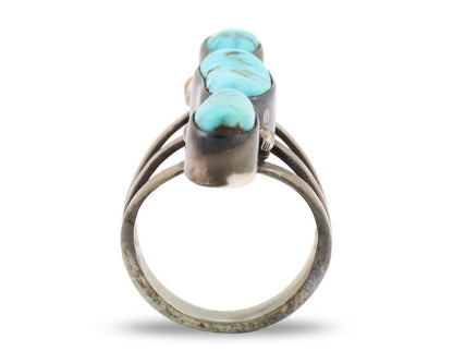 Navajo 3 Stone Ring 925 Silver Morenci Turquoise Native American Artist C.80's