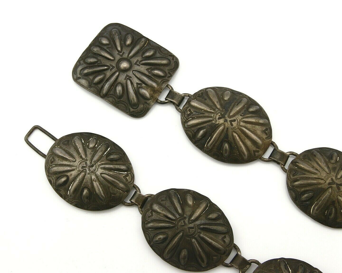 Navajo Concho Belt .925 Silver Handmade Hand Stamped Circa 1940's