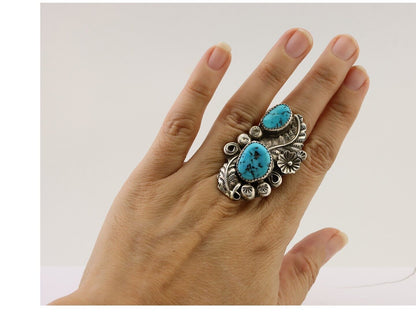 Navajo Handmade Ring 925 Silver Natural Tuquoise Native American Artist C.80's