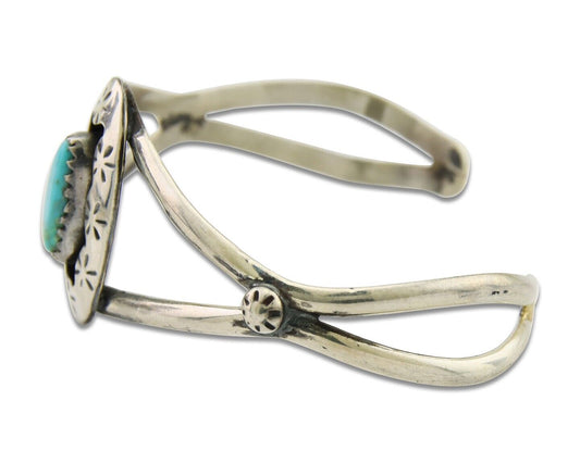 Navajo Cuff Bracelet 925 Silver Turquoise Cuff Artist Signed IJC C.80's
