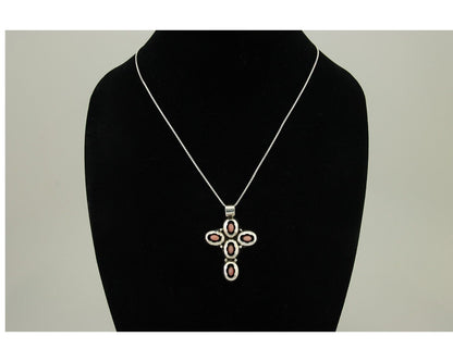 Navajo Cross Necklace 925 Silver Pink Coral Artist Signed G C80s