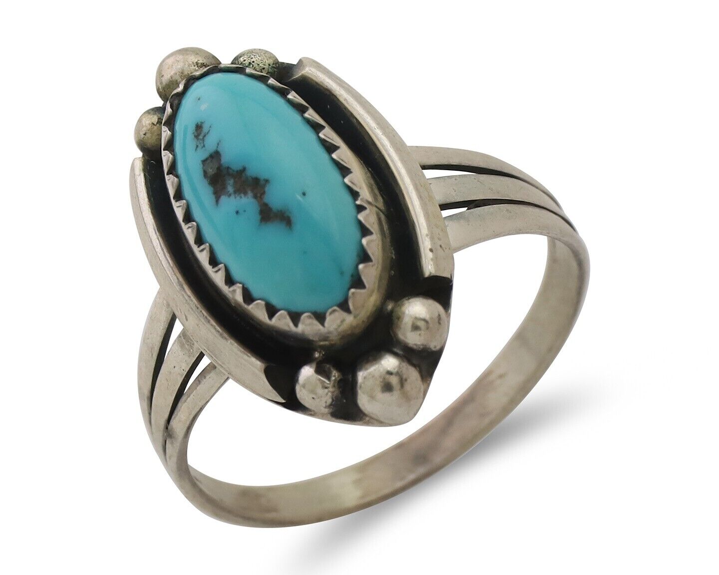 Navajo Ring 925 Silver Sleeping Beauty Turquoise Artist Signed SC C.80's