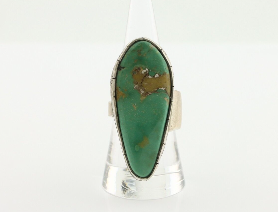 Navajo Ring 925 Silver Natural Green Turquoise Artist Signed M Guerro C.80's