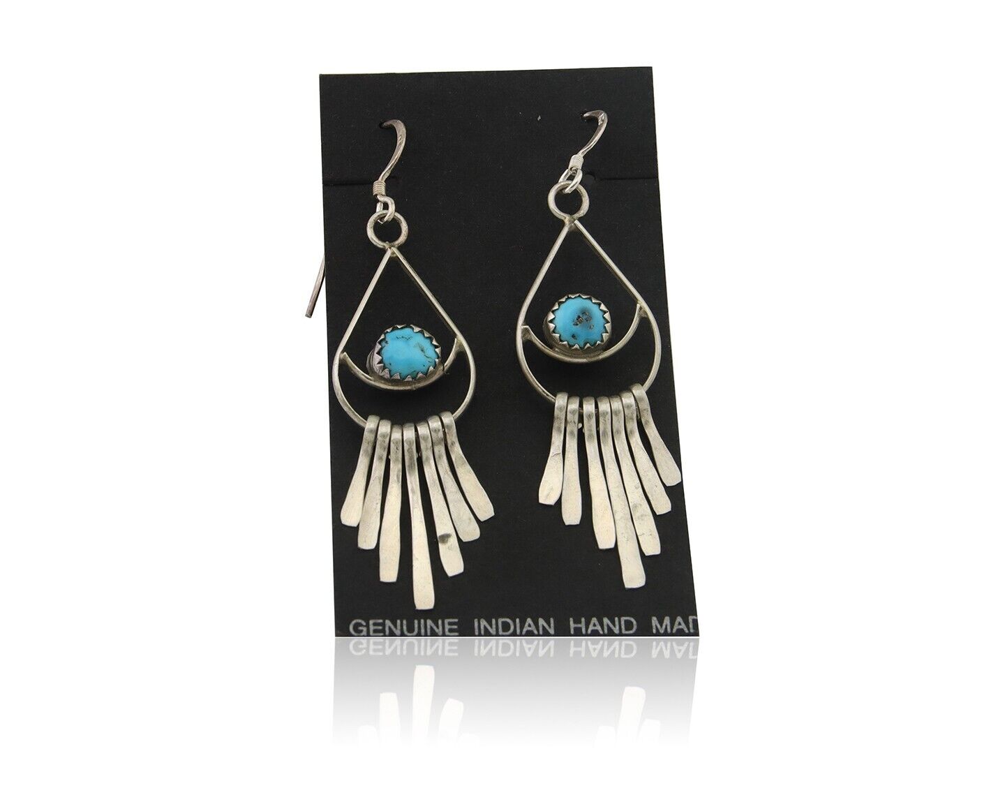 Navajo Dangle Earrings 925 Silver Natural Turquoise Artist Signed JB C.80's