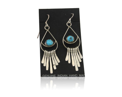 Navajo Dangle Earrings 925 Silver Natural Turquoise Artist Signed JB C.80's