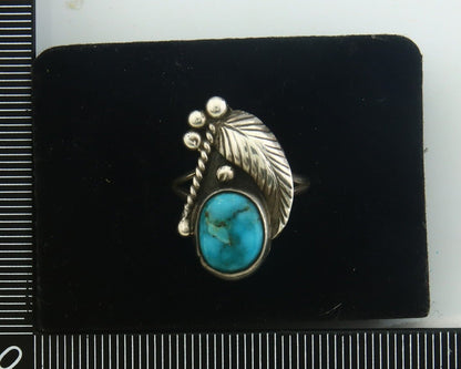 Navajo Ring 925 Sterling Turquoise Handmade Native Artist C.80's Size 6.5