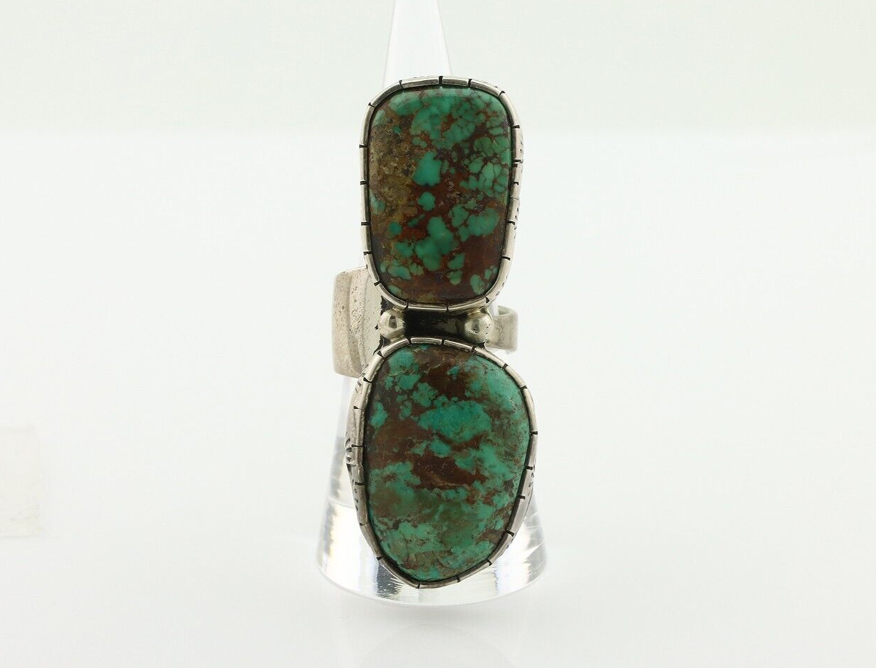 Navajo Ring 925 Silver Natural Green Turquoise Artist Signed M Guerro C.80's
