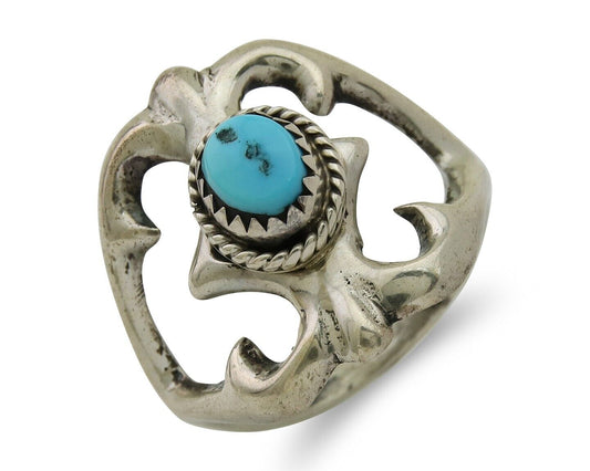 Navajo Sand Cast Ring 925 Silver Sleeping Beauty Turquoise Artist C.80's