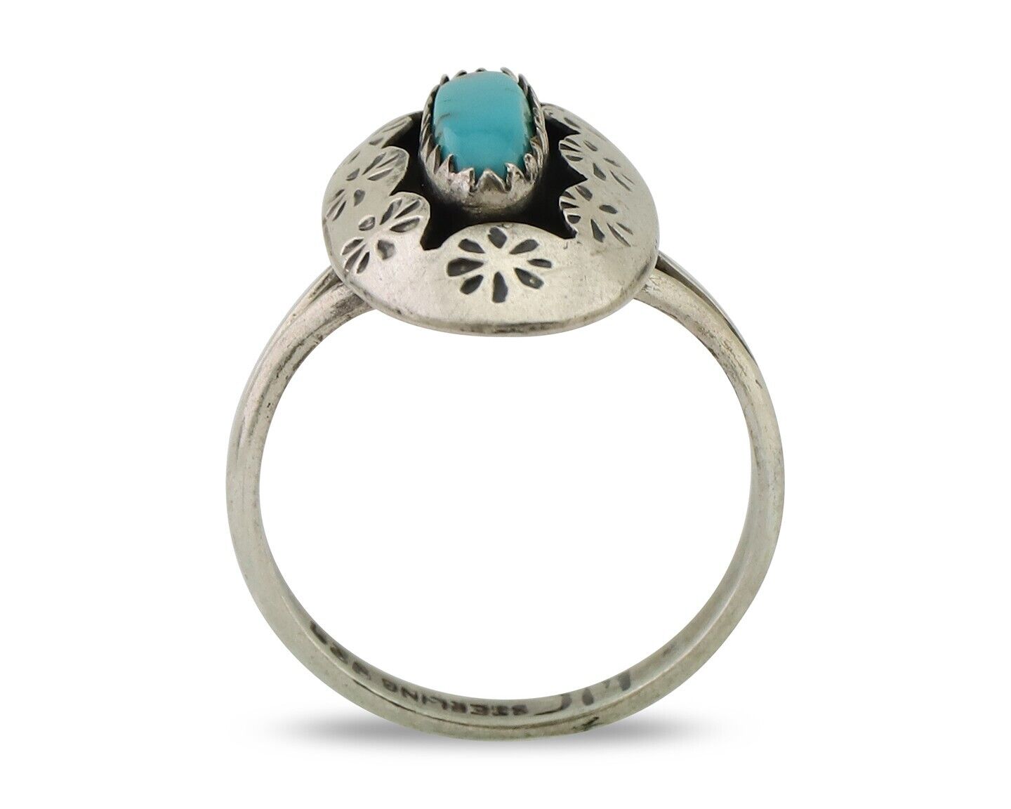 Navajo Ring 925 Silver Natural Blue Turquoise Signed IJC C.80's