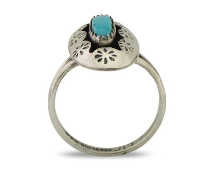 Navajo Ring 925 Silver Natural Blue Turquoise Signed IJC C.80's