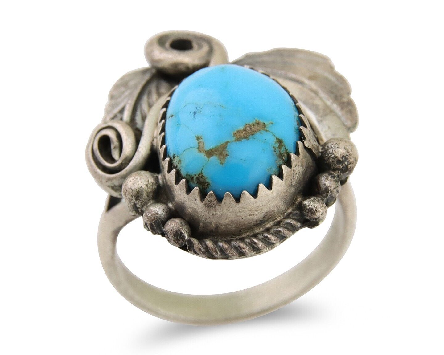 Navajo Ring 925 Silver Blue Turquoise Signed M C.80's