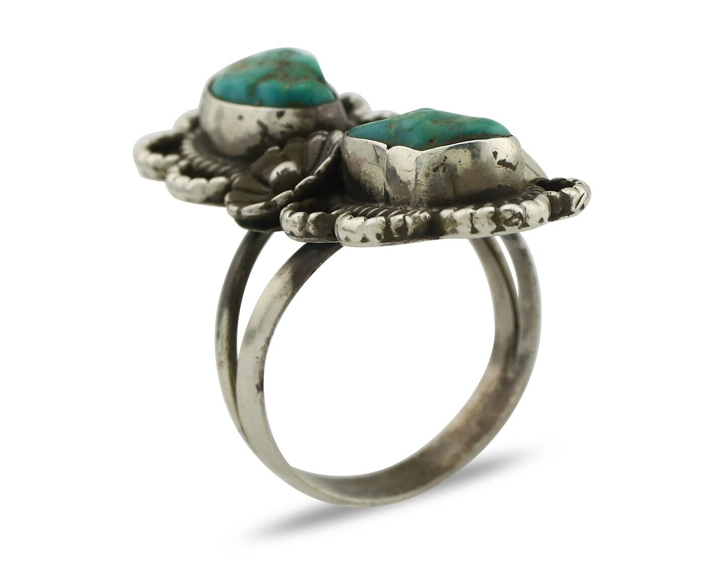 Navajo Ring .925 Silver Kingman Turquoise Aritst Signed LD C.1980's