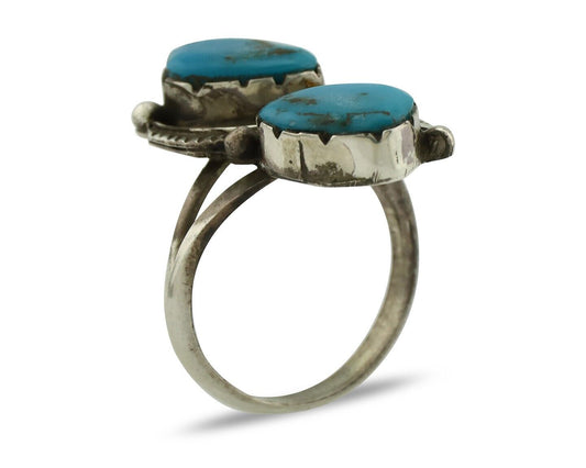 Navajo Ring 925 Silver Blue Turquoise Artist Signed K C.80's