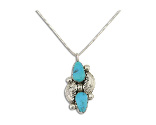 Navajo Turquoise Handmade Necklace 925 Silver Signed Simplicio C.80's