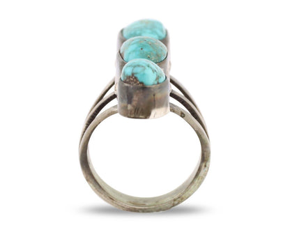 Navajo 3 Stone Ring 925 Silver Morenci Turquoise Native American Artist C.80's