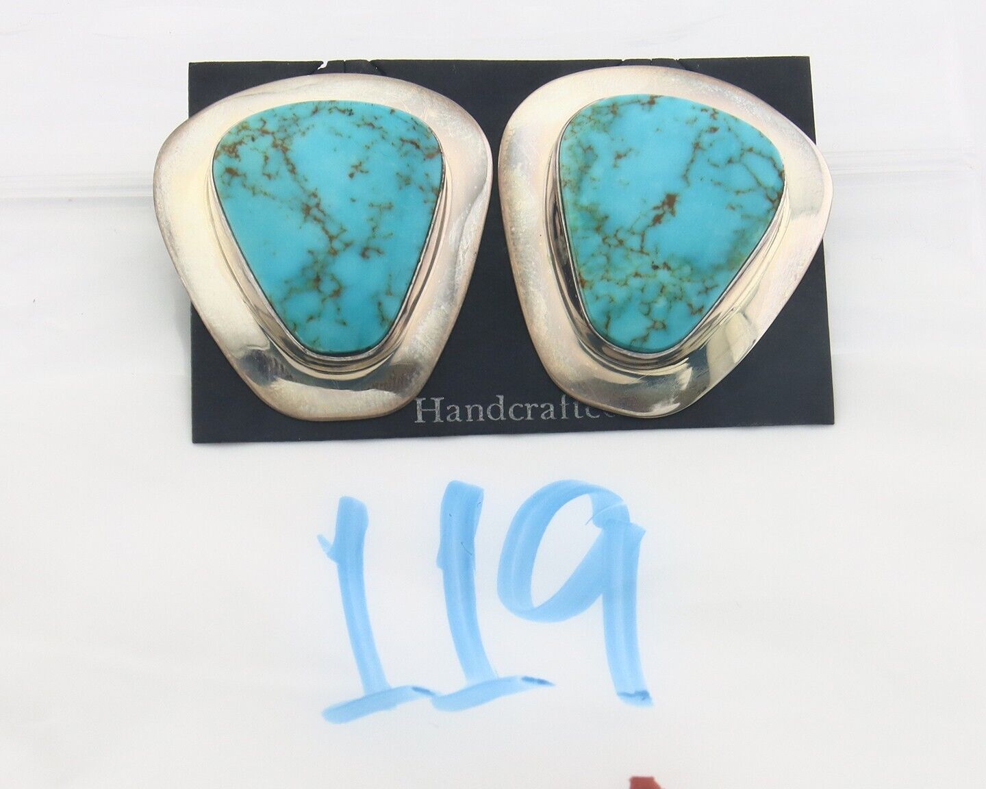 Navajo Earrings 925 Silver Handmade Natural Turquoise Native Artist C.80's
