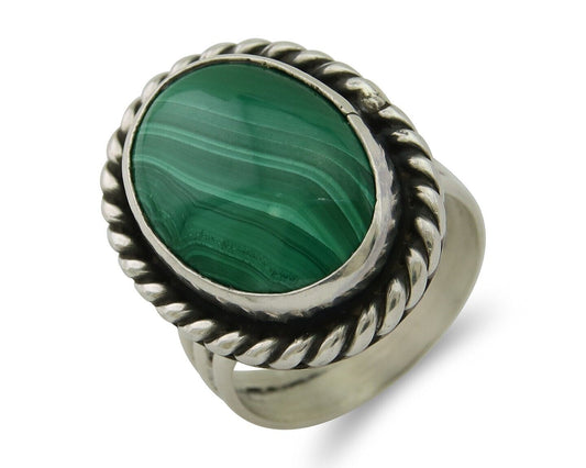 Navajo Ring 925 Silver Natural Malachite Native American Artist C.80's
