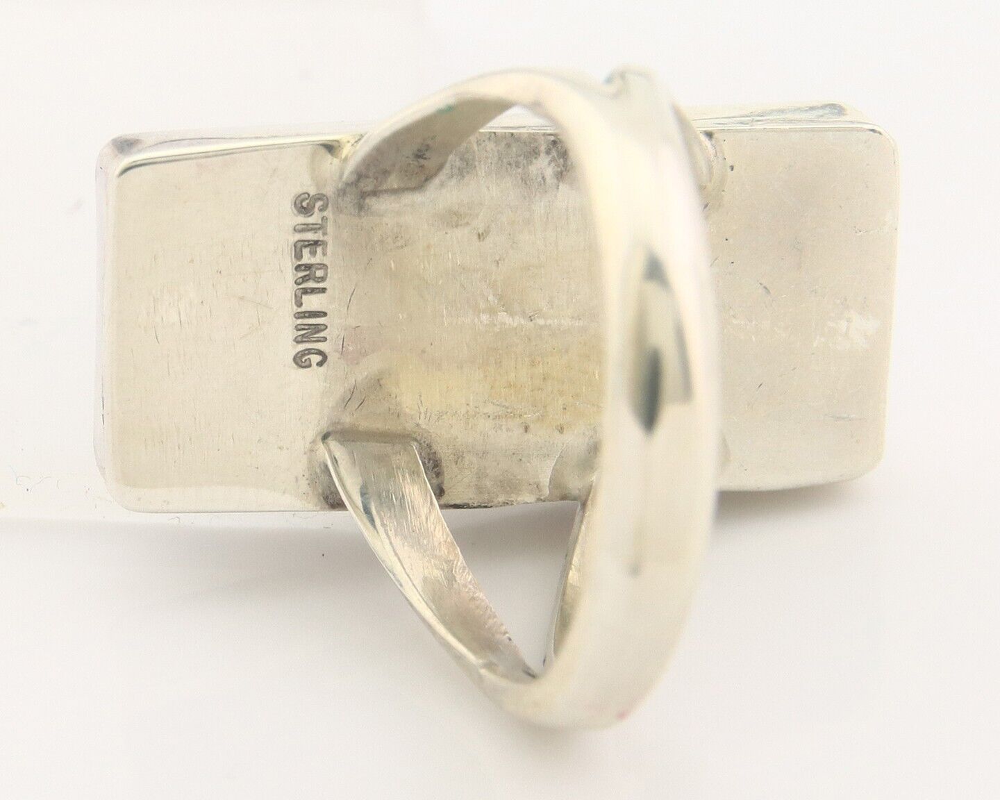 Navajo Ring 925 Sterling Lapis Handmade Native Artist C.80's Size 6.25