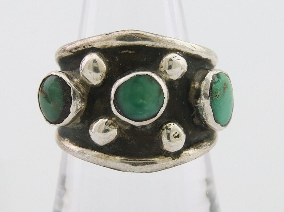 Navajo Handmade Ring 925 Silver Natural Turquoise Native Artist C.80's
