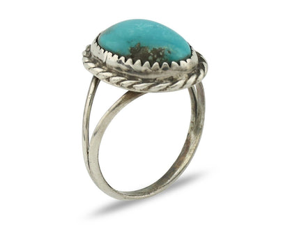 Navajo Ring 925 Silver Kingman Turquoise Native American Artist C.80's