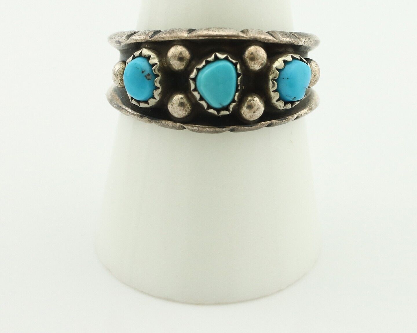 Zuni Ring .925 Silver Natural Sleeping Beauty Turquoise Signed MZR C.80's