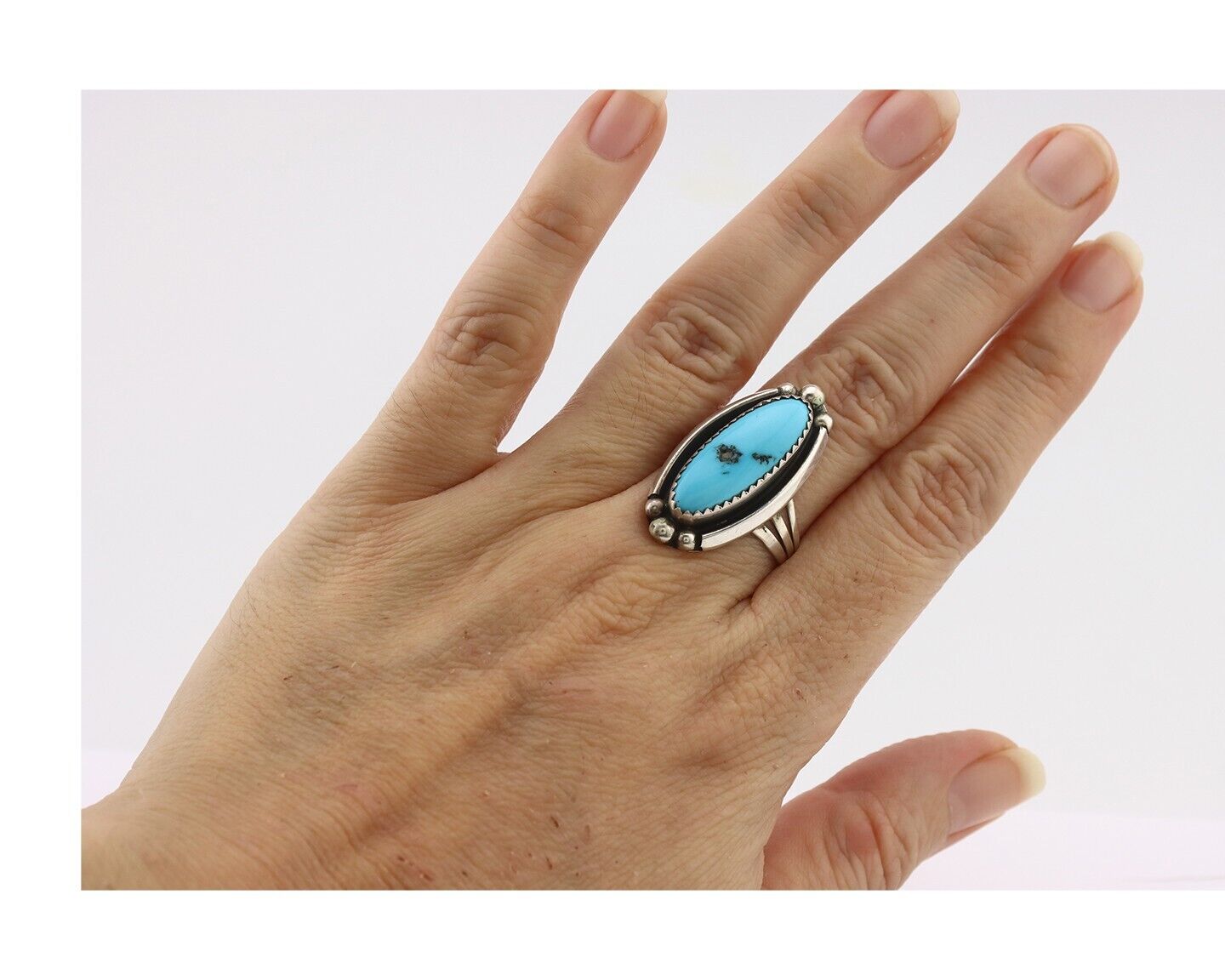 Navajo Ring .925 Silver Sleeping Beauty Turquoise Signed SkyStone Creations C80s