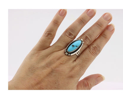 Navajo Ring .925 Silver Sleeping Beauty Turquoise Signed SkyStone Creations C80s