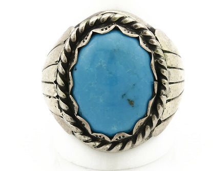 Navajo Ring .925 SOLID Silver Kingman Turquoise Signed Artist TeePee C.80's